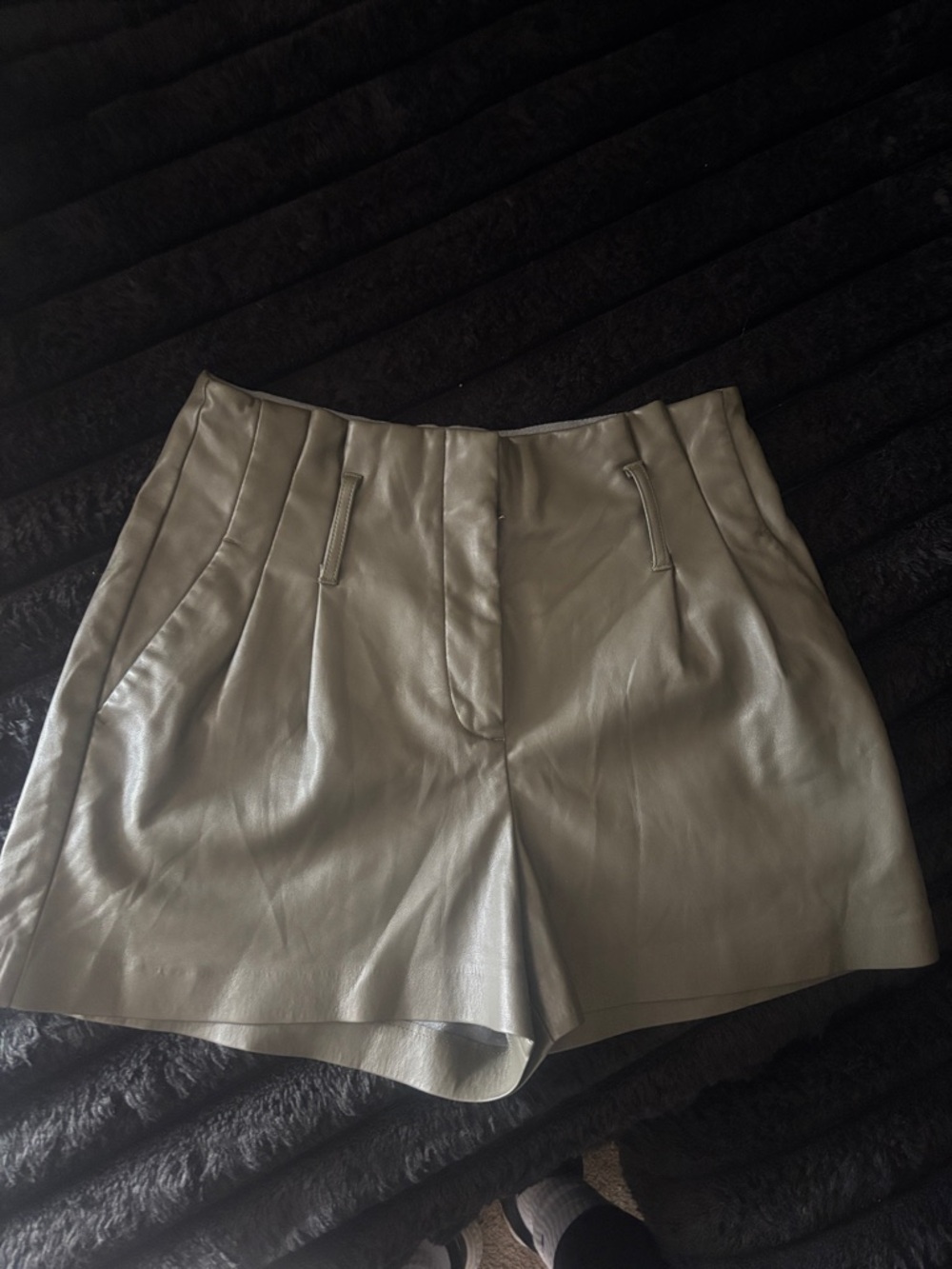 Express High-Waist Faux Leather Shorts in Olive
